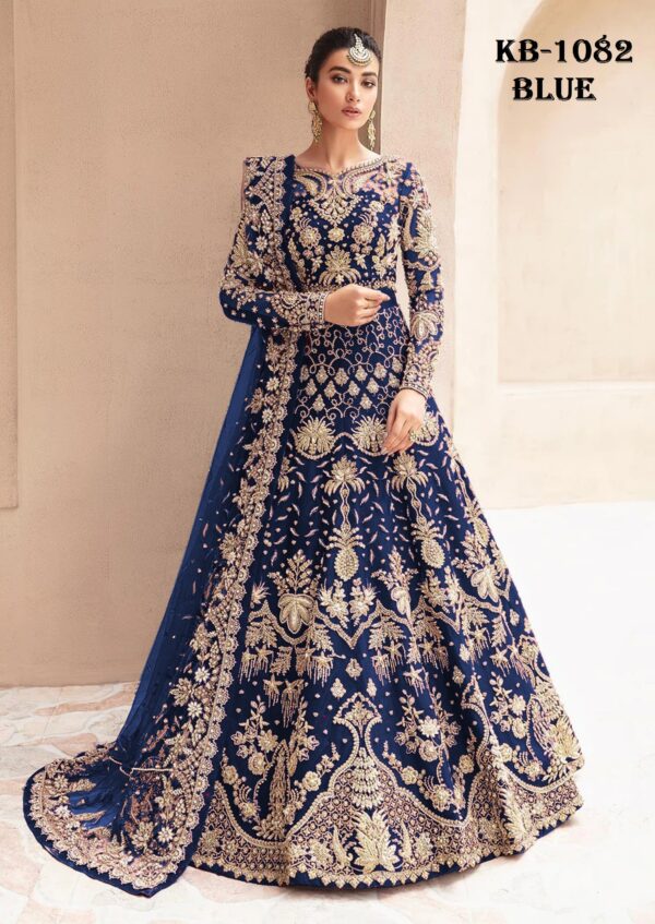 Blue Color Heavy Butterfly Net Beautiful Embroidery Work Bridal Gown