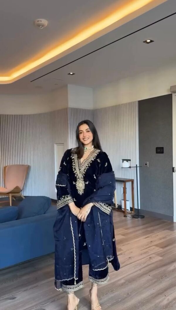 Dark Blue Color Viscose Velvet Fabric Sequence Work Palazzo Set