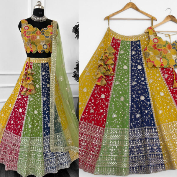 Multi Color Star Faux Georgette Fabric Sequence Embroidery Work Lehenga Choli