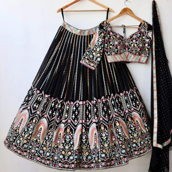Black Color Star Faux Georgette Fabric Sequence Embroidery Work Lehenga Choli