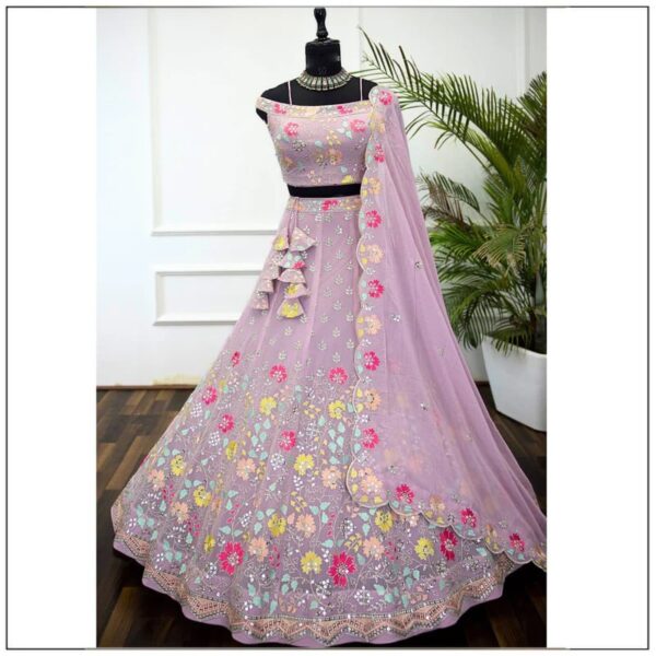 Light Purple Color Star Faux Georgette Fabric Sequence Embroidery Work Lehenga Choli
