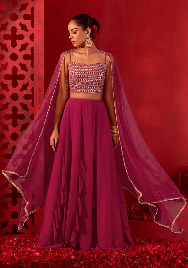 Pink Color Georgette Fabric Embroidery Work Lehenga