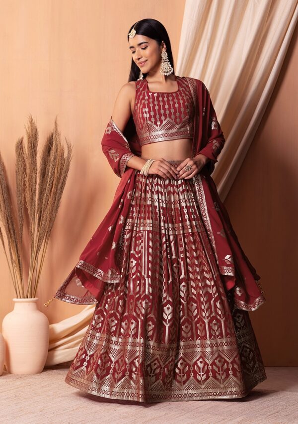 Maroon Color Georgette Fabric Sequence Thread Embroidery Work Lehenga