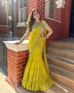 Yellow Color Faux Georgette Ready To Wear Lehenga Saree
