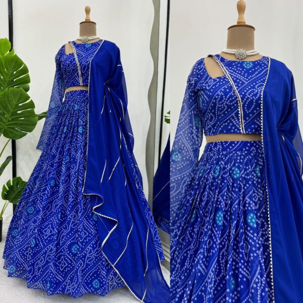Blue Color Faux Georgette Digital Print Work Lehenga