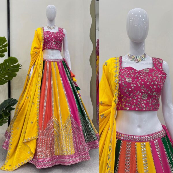 Multi Color Chinon Silk Thread Sequence Work Lehenga