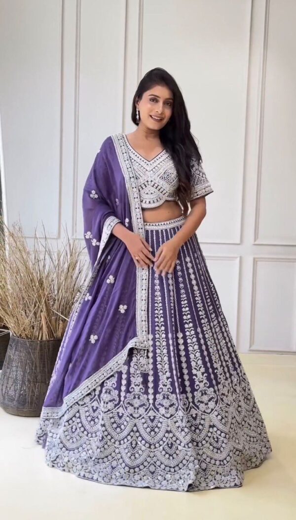 Light Purple Color Faux Georgette Coding Thread Sequence Work Lehenga