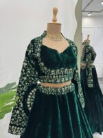 Green Color Viscose Velvet Fabric Sequence Work Lehenga