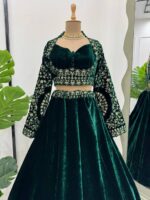 Green Color Viscose Velvet Fabric Sequence Work Lehenga