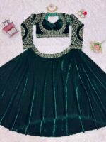 Green Color Viscose Velvet Fabric Sequence Work Lehenga