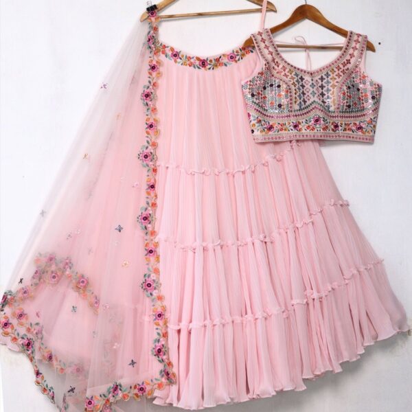 Light Pink Color Star Faux Georgette Fabric Sequence Embroidery Work Lehenga Choli