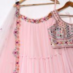 Light Pink Color Star Faux Georgette Fabric Sequence Embroidery Work Lehenga Choli