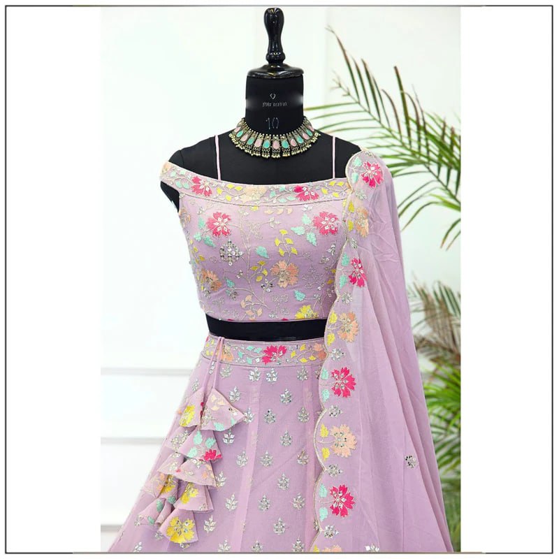 Light Purple Color Star Faux Georgette Fabric Sequence Embroidery Work Lehenga Choli