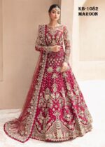 Maroon Color Heavy Butterfly Net Beautiful Embroidery Work Bridal Gown