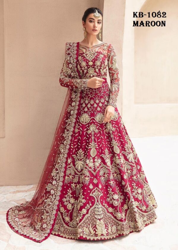 Maroon Color Heavy Butterfly Net Beautiful Embroidery Work Bridal Gown
