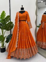 Orange Color Satin Silk Fabric With Sequence Work Lehenga-FDVKDQRC308ORANGE (2) Orange Color Satin Silk Fabric With Sequence Work Lehenga