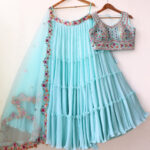 Sky Blue Color Star Faux Georgette Fabric Sequence Embroidery Work Lehenga Choli