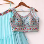 Sky Blue Color Star Faux Georgette Fabric Sequence Embroidery Work Lehenga Choli