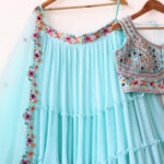Sky Blue Color Star Faux Georgette Fabric Sequence Embroidery Work Lehenga Choli