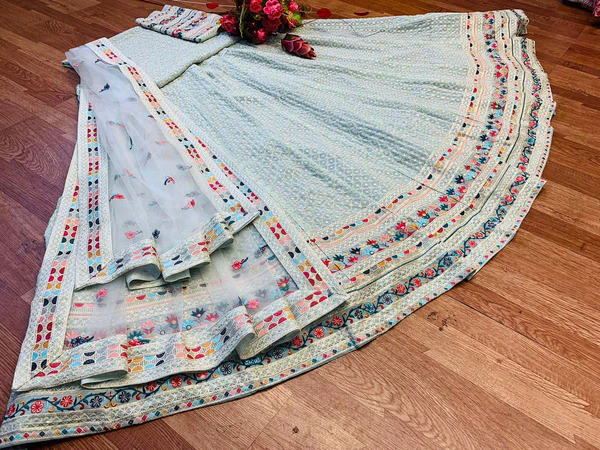Sky Blue Color Star Faux Georgette Fabric Sequence Embroidery Work Lehenga Choli