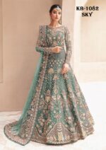 Sky Color Heavy Butterfly Net Beautiful Embroidery Work Bridal Gown