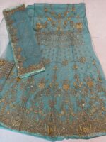 Sky Color Heavy Butterfly Net Beautiful Embroidery Work Bridal Gown