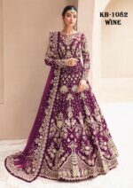Wine Color Heavy Butterfly Net Beautiful Embroidery Work Bridal Gown