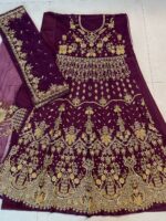 Wine Color Heavy Butterfly Net Beautiful Embroidery Work Bridal Gown