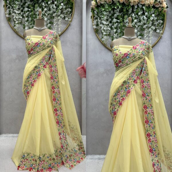 Light Yellow Color Heavy Tabby Silk Fabric Saree