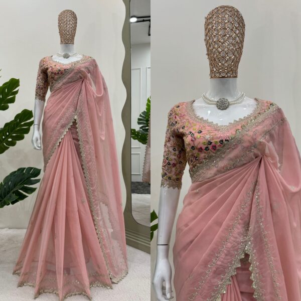 Pink Color Heavy Tabby Silk Fabric Saree