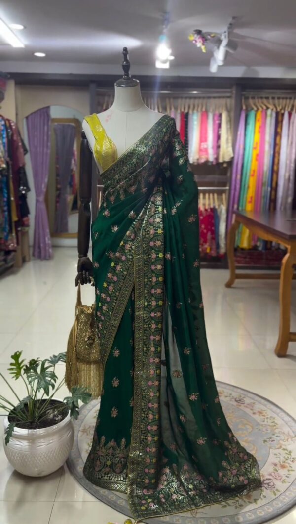 Green Color Faux Georgette Fabric Saree