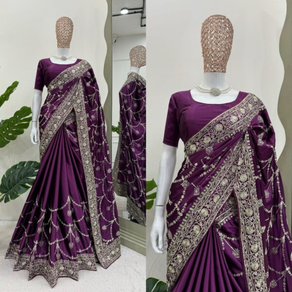 Purple Color Japan Satin Silk Fabric Saree