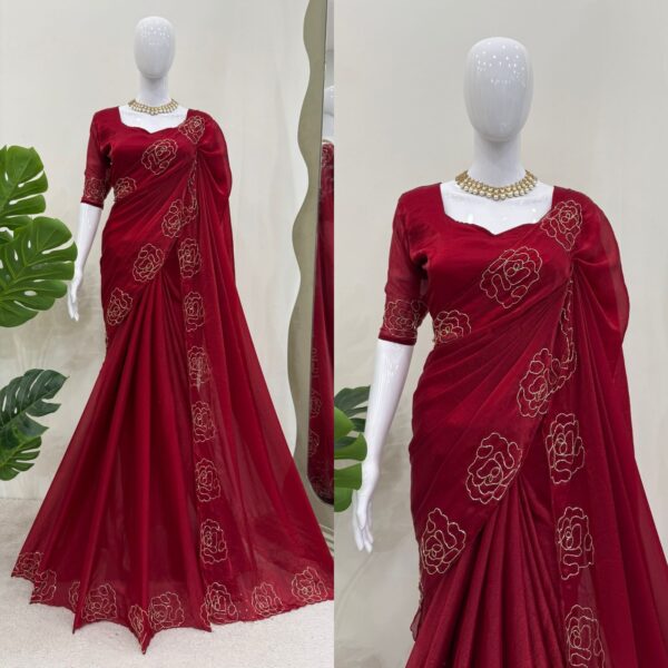 Red Color Jimmy Choo Silk Fabric Saree