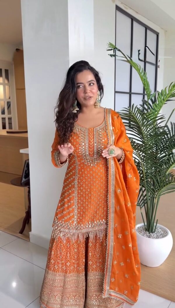 Orange Color Faux Georgette Fabric Sharara Set
