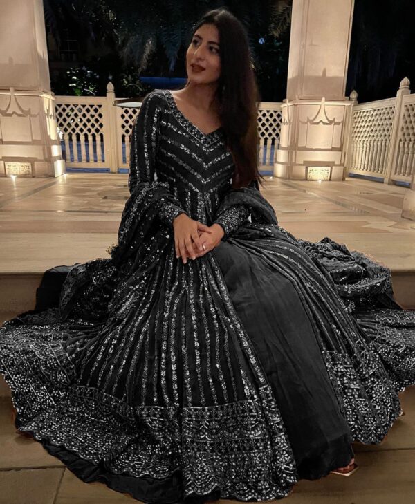 Black Color Faux Georgette Fabric Top Lehenga