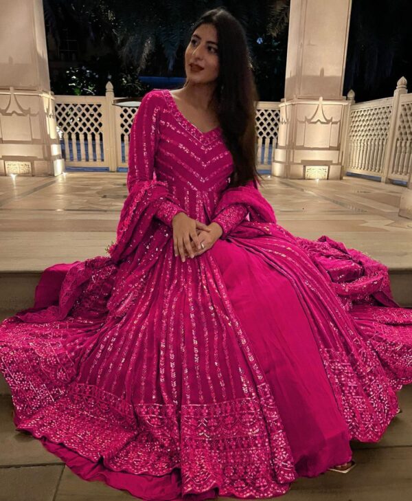 Pink Color Faux Georgette Fabric Top Lehenga