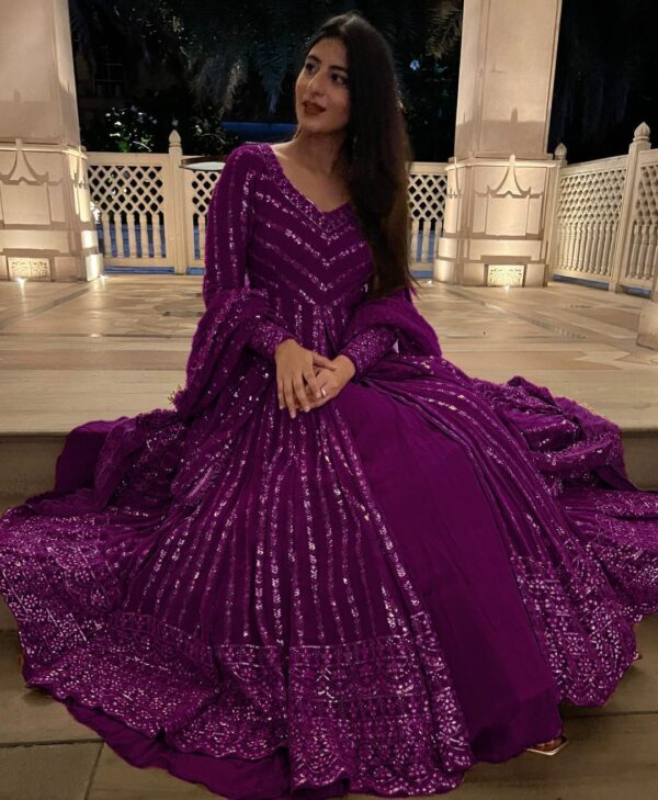 Purple Color Faux Georgette Fabric Top Lehenga