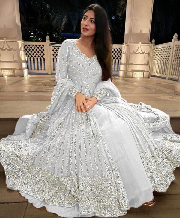 White Color Faux Georgette Fabric Top Lehenga
