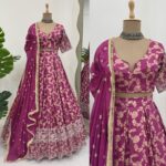 Light Dark Pink Color Jacquard Fabric Thread Sequence Work Lehenga