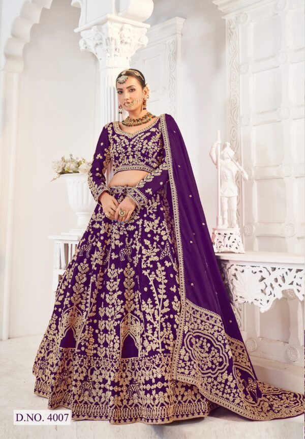 Purple Color Jimmy Choo Fabric Beautiful Embroidery Work Bridal Lehenga