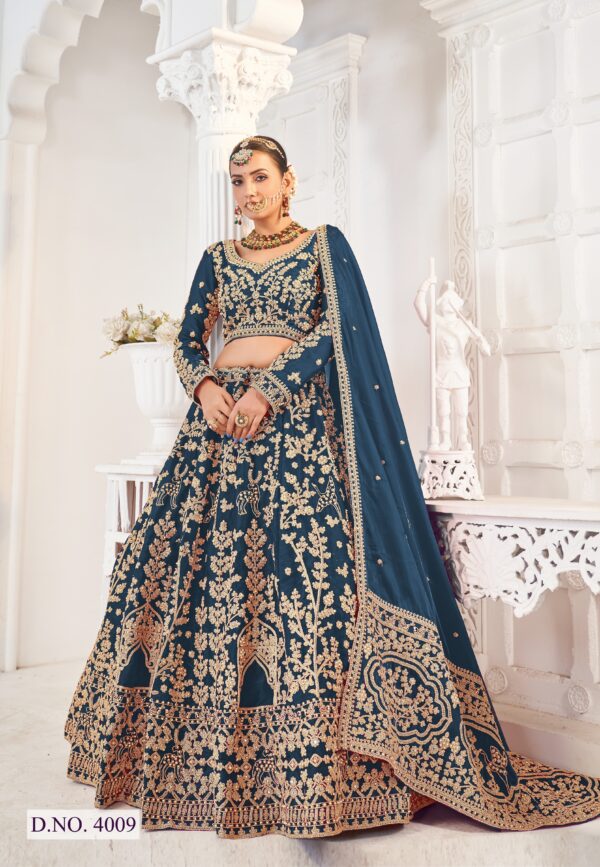 Rama Blue Color Jimmy Choo Fabric Beautiful Embroidery Work Bridal Lehenga