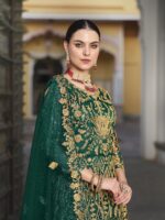 Green Color Pure Butterfly Net Fabric Beautiful Embroidery Work Bridal Suit