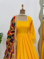Haldi Special Yellow Color Chinon Silk Fabric Palazzo Set