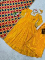 Haldi Special Yellow Color Chinon Silk Fabric Palazzo Set