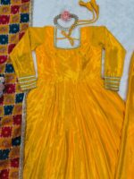 Haldi Special Yellow Color Chinon Silk Fabric Palazzo Set