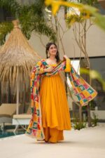 Haldi Special Yellow Color Chinon Silk Fabric Palazzo Set