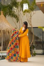 Haldi Special Yellow Color Chinon Silk Fabric Palazzo Set