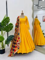 Haldi Special Yellow Color Chinon Silk Fabric Palazzo Set