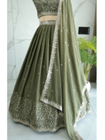 Mehandi Green Color Star Faux Georgette Fabric Sequence Embroidery Work Lehenga Choli
