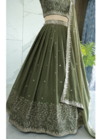 Mehandi Green Color Star Faux Georgette Fabric Sequence Embroidery Work Lehenga Choli